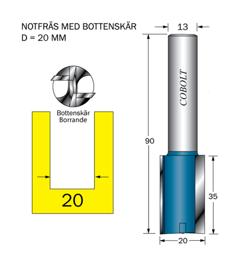 Cobolt Notfräs D=20 L=35 TL=90 S=13