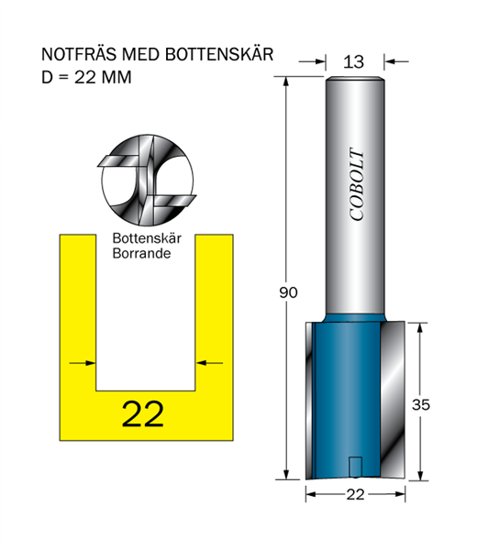 Cobolt Notfräs D=22 L=35 TL=90 S=13