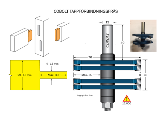 Cobolt Tappförbindningsfräs D=76 L1=33 L2=8 S=12