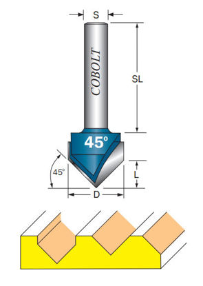 Cobolt V-spårfräs 45gr D=16 L=8 | toolab.se