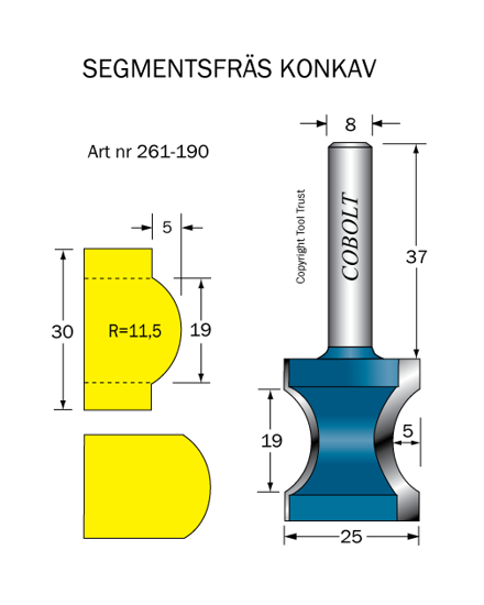 Segmentsfräs konkav 19mm